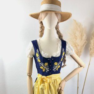 Vintage Dirndl 3pcs blue/yellow Size 32-34
